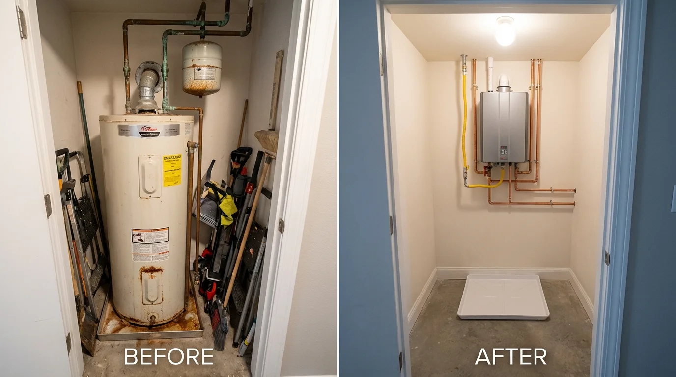 Tank water heater versus wall-mounted tankless unit comparison for Belmont, NH homeowners