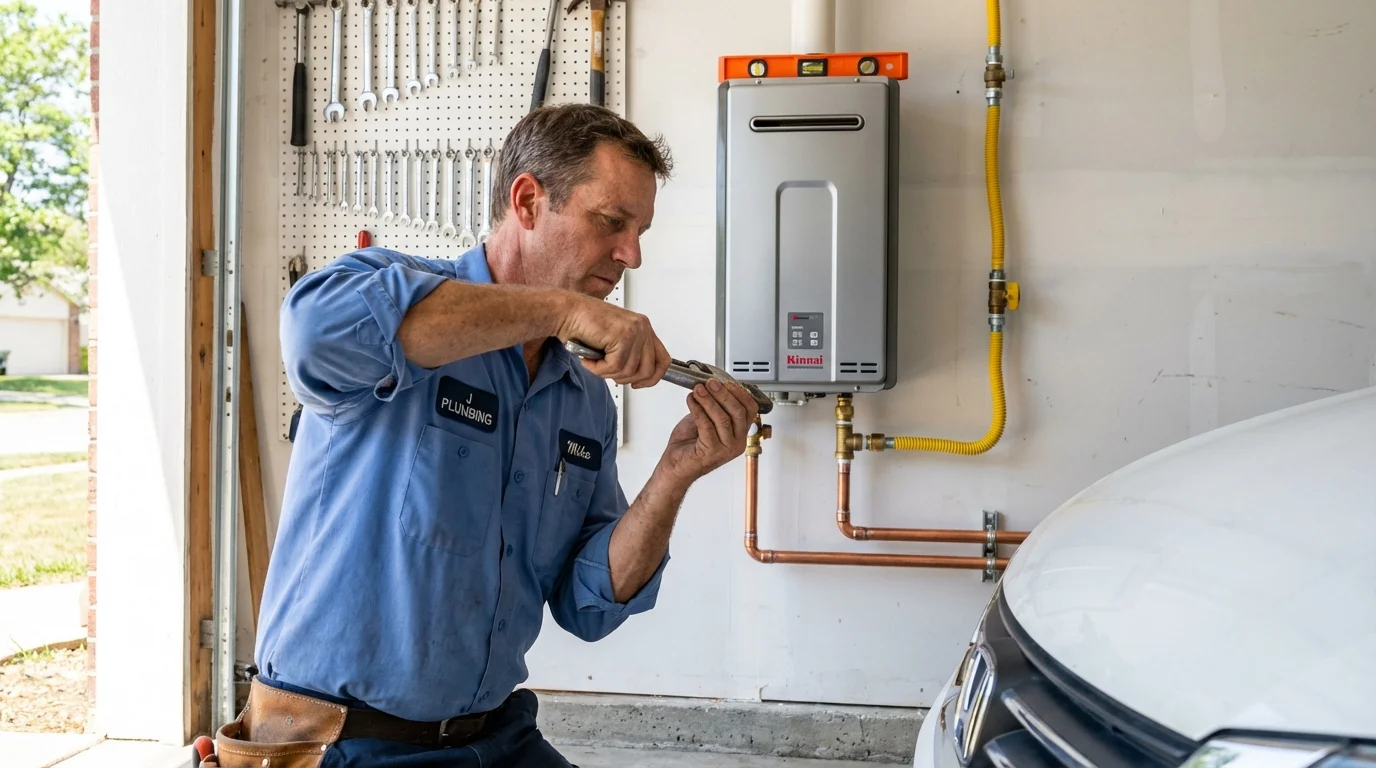 Tankless water heater installation by a Johns Plumbing LLC plumber in Belmont